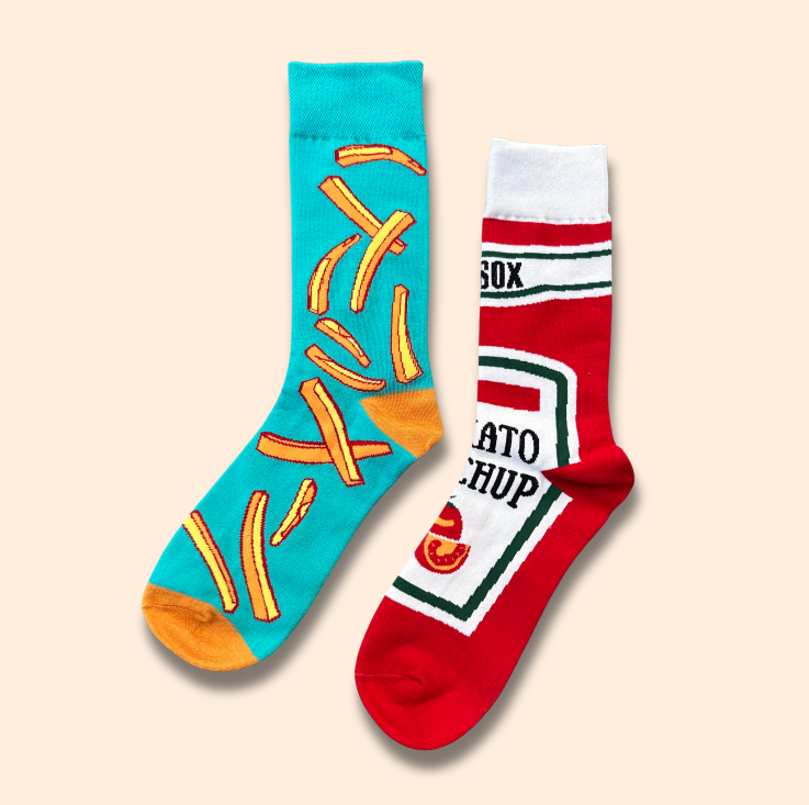 Pommes Frites, Ketchup Motiv Socken