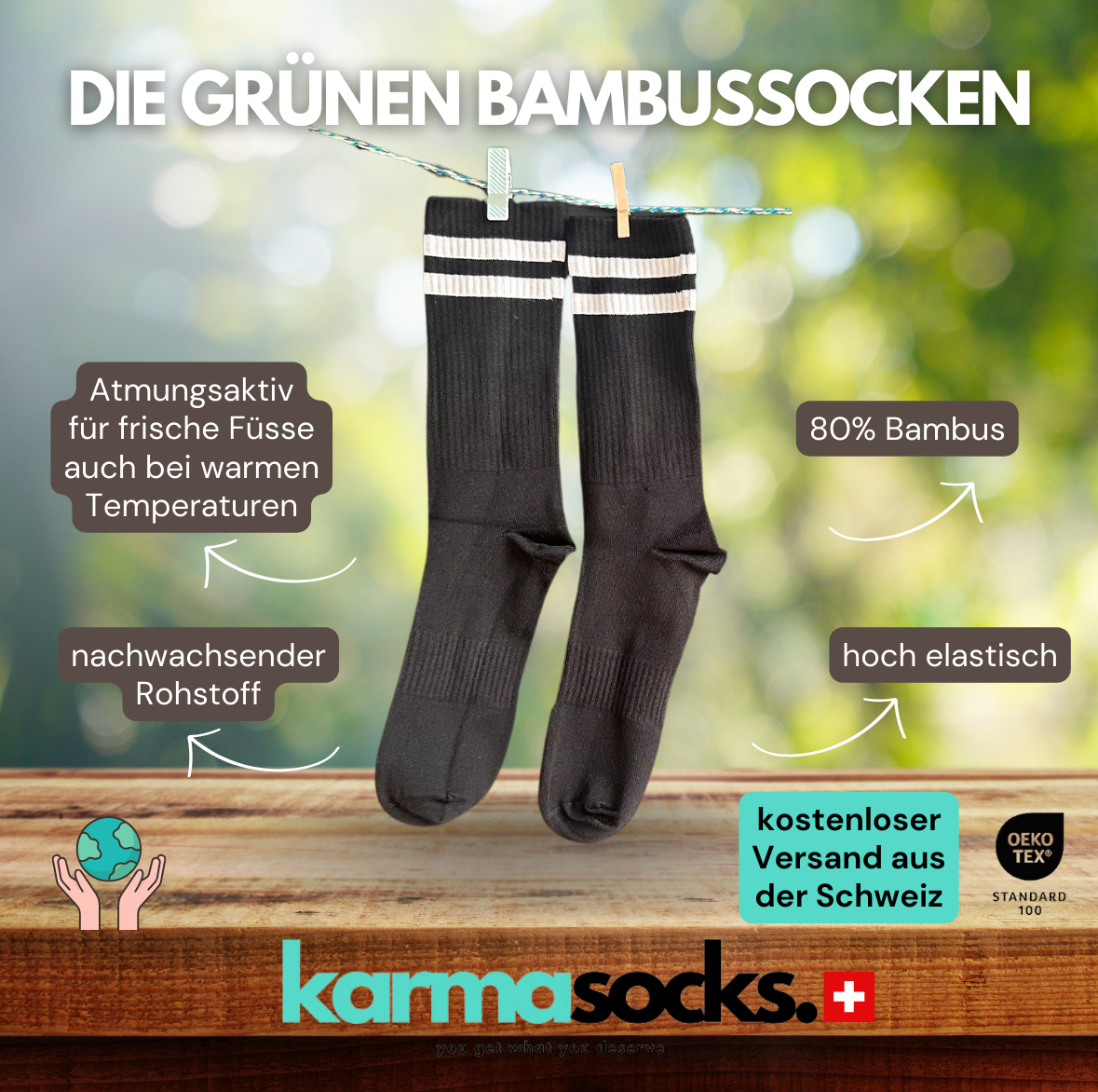 Bambus Tennis Crew Socken Schwarz